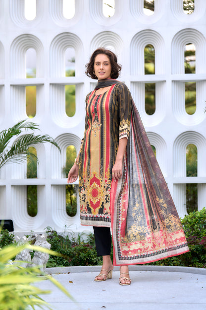 Pure Cotton Pleated A-Line Kurta with Trousers and Dupatta