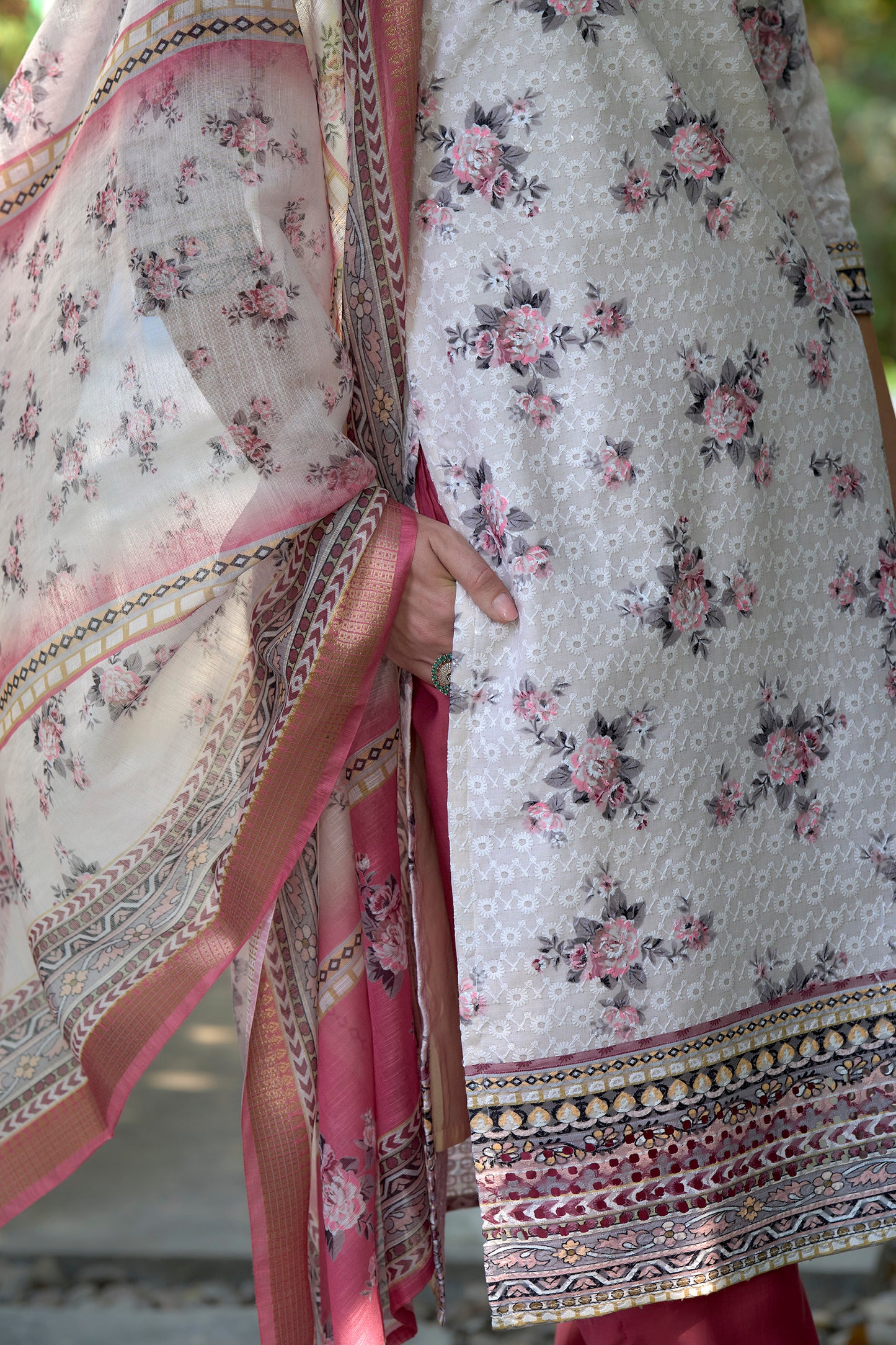 White Printed Cotton Kurta Set