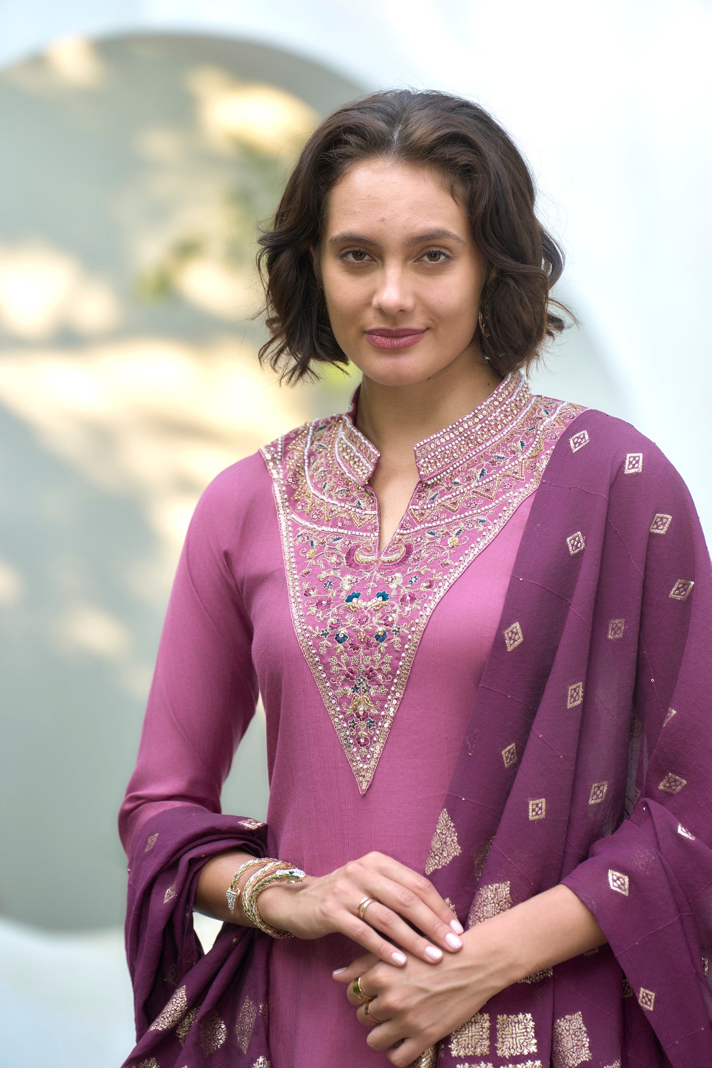 Mauve Pink Embroidered Kurta Set