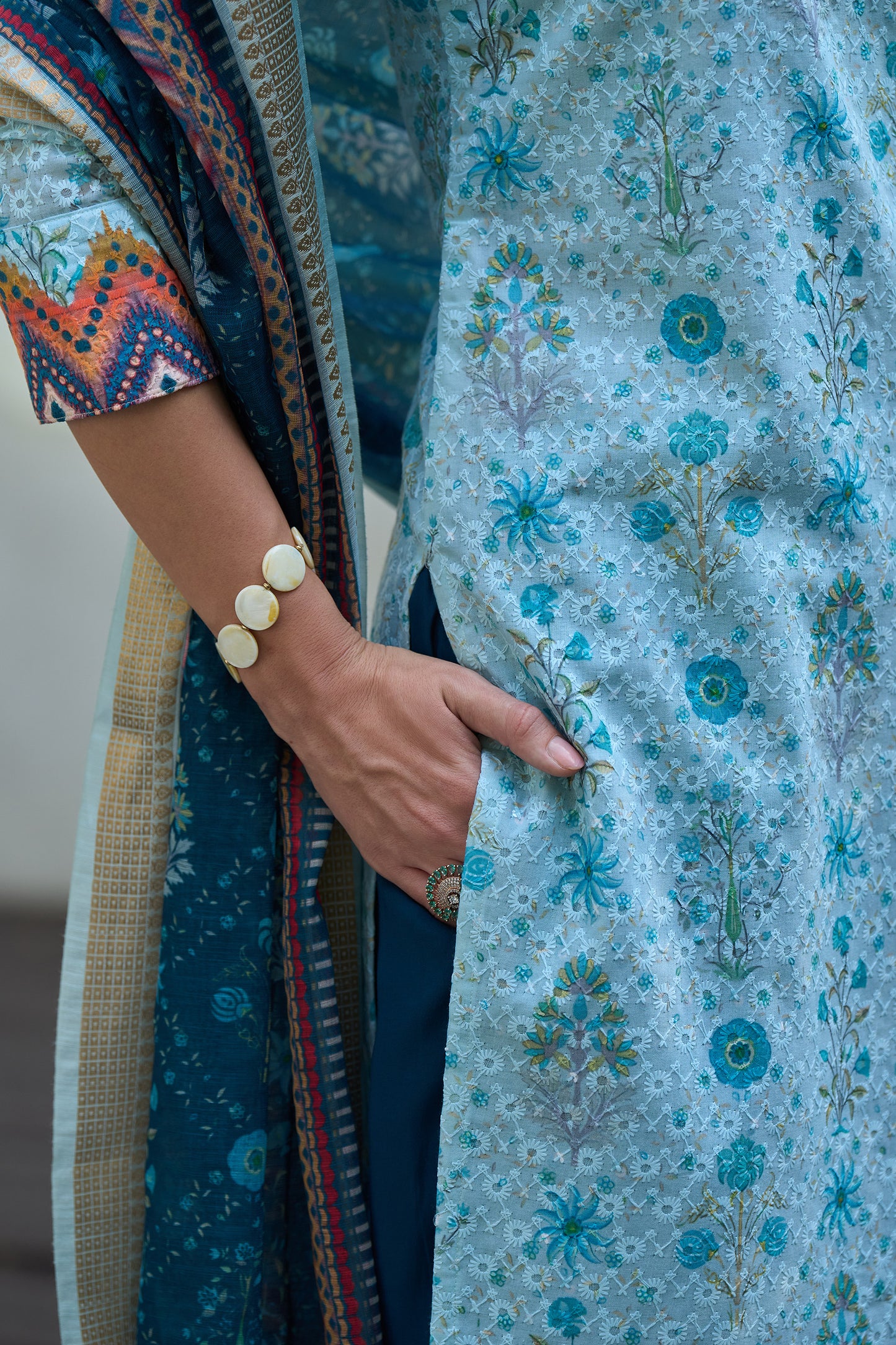 Sky Blue Cotton Printed Kurta Set