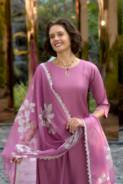 Mauve Solid Kurta Set