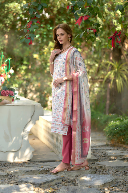 White Printed Cotton Kurta Set