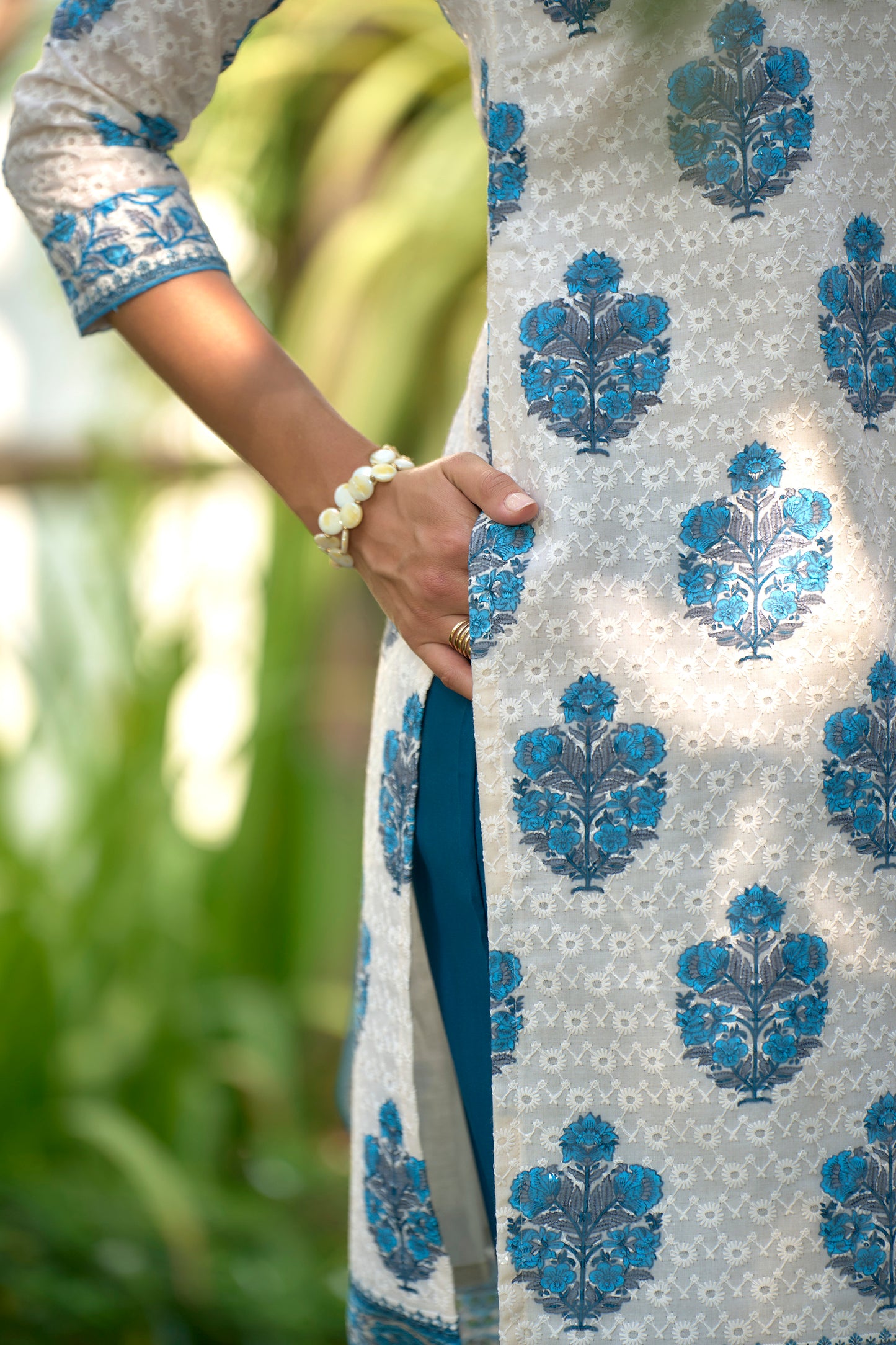 White Printed Cotton Kurta Set