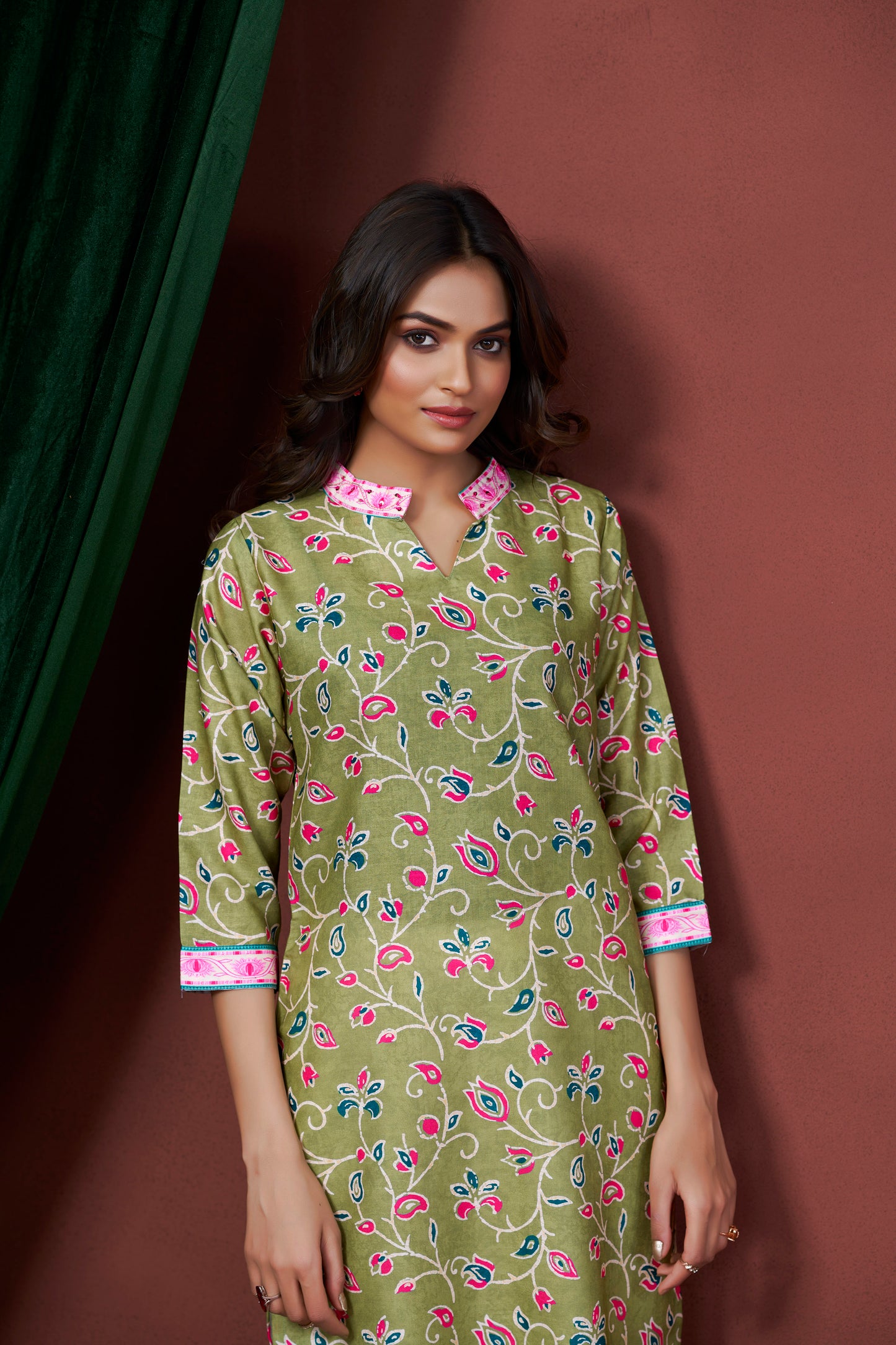 PRISCA Paisley Printed Notch Neck Panelled A-Line Kurta