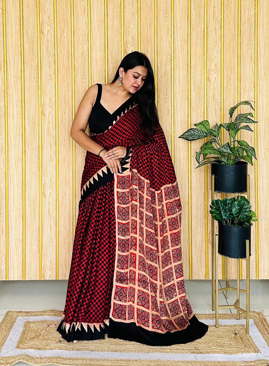 SUPER RICH PURE GAJI SATIN AJRAK SAREE