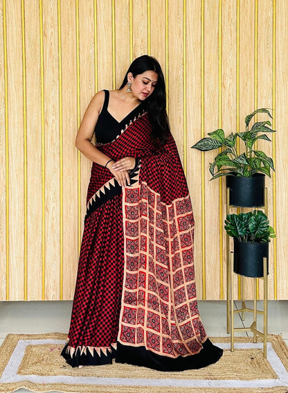 SUPER RICH PURE GAJI SATIN AJRAK SAREE