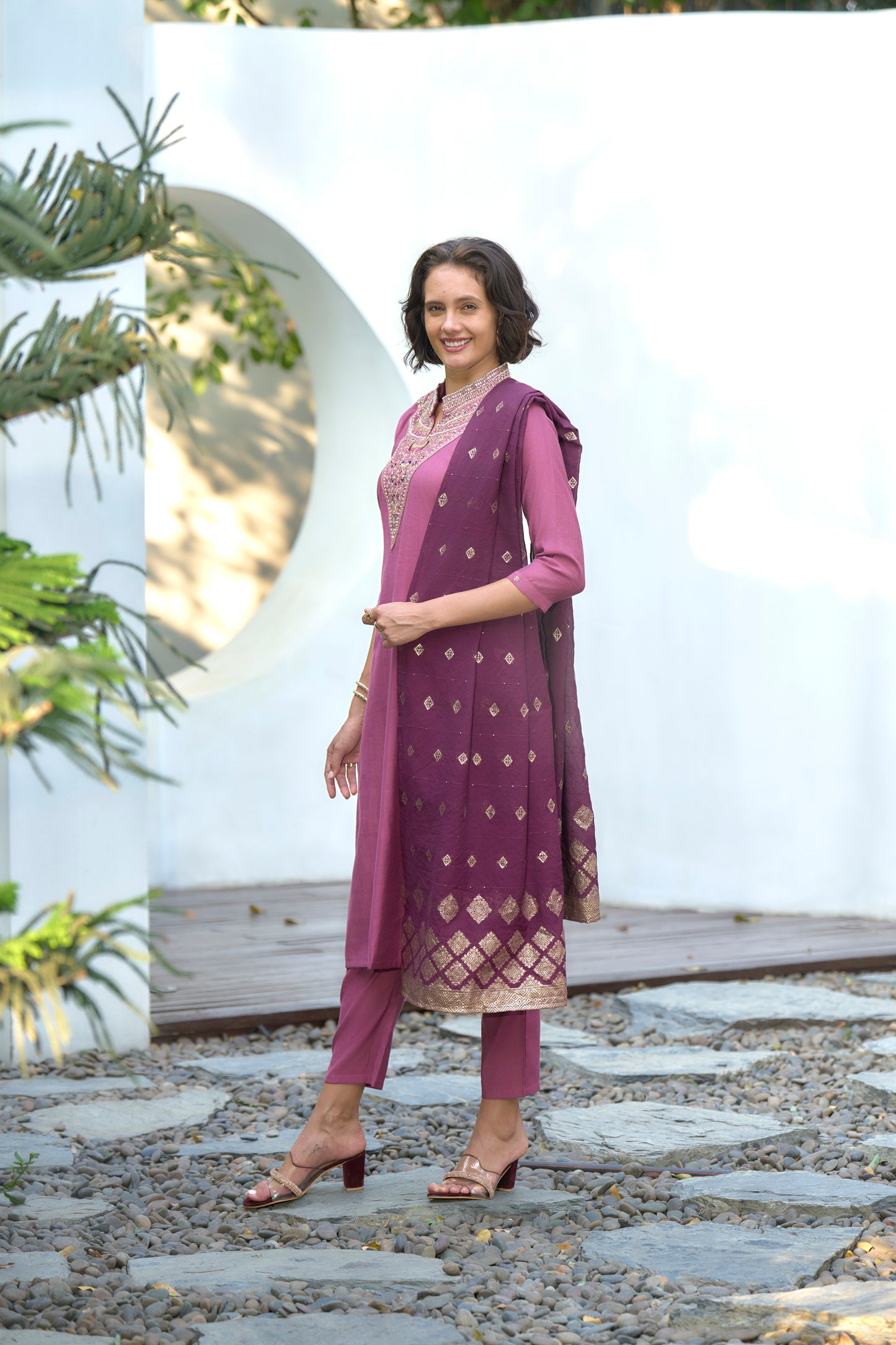 Mauve Pink Embroidered Kurta Set