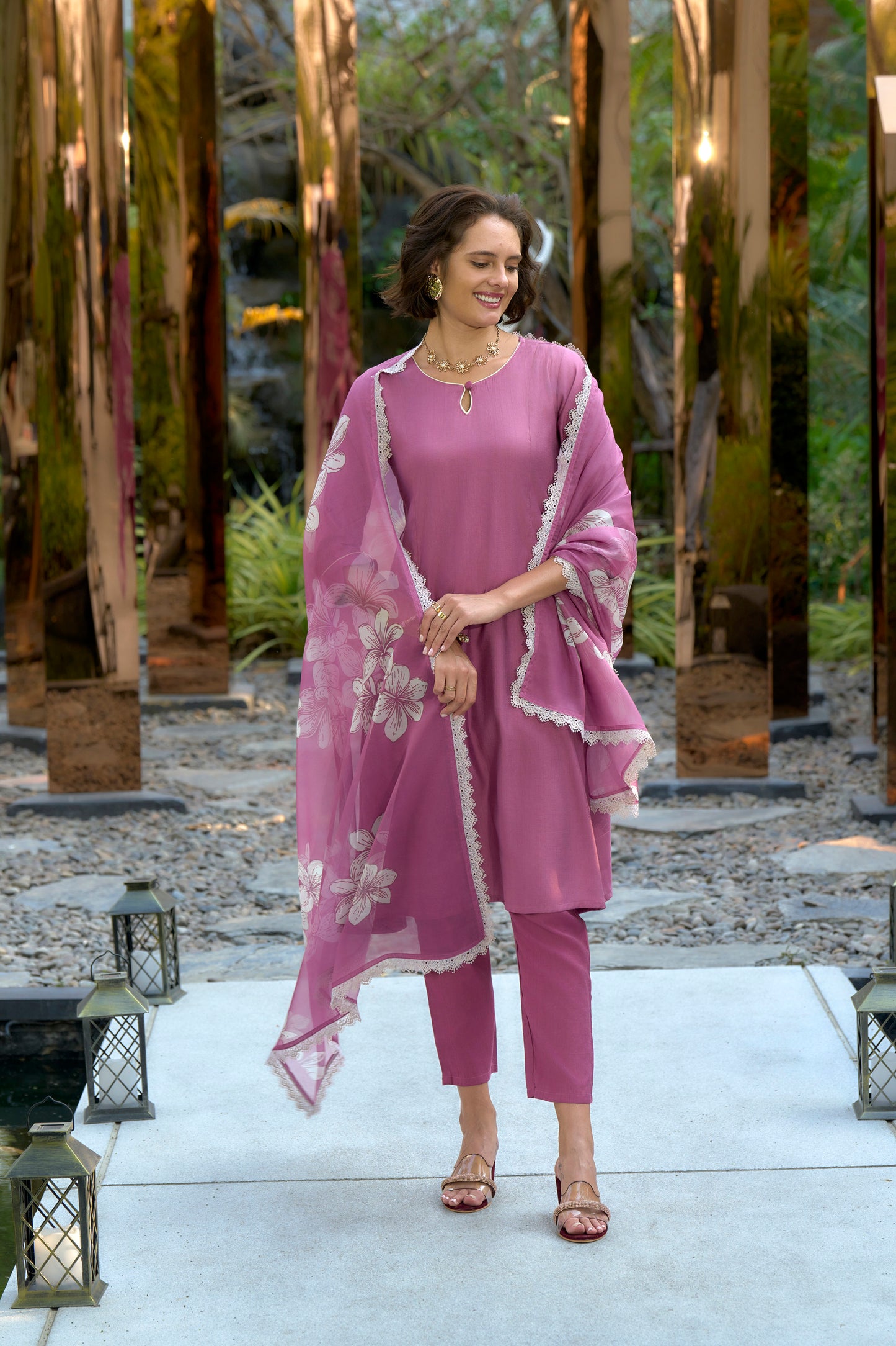 Mauve Solid Kurta Set