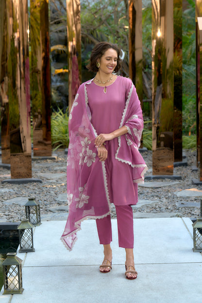 Mauve Solid Kurta Set