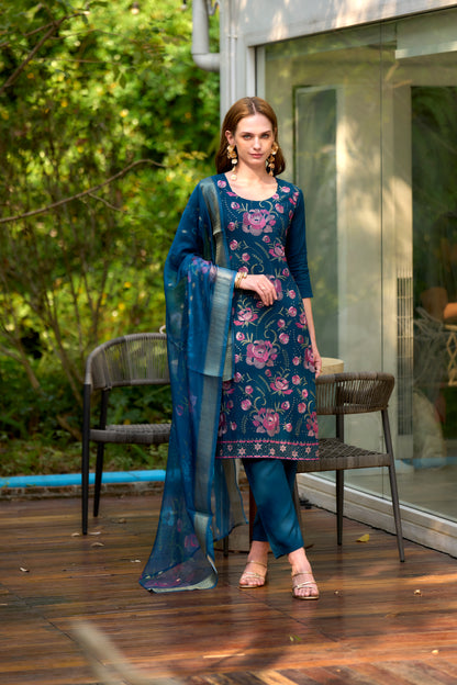 SEW Floral Embroidered V-Neck Anarkali Kurta