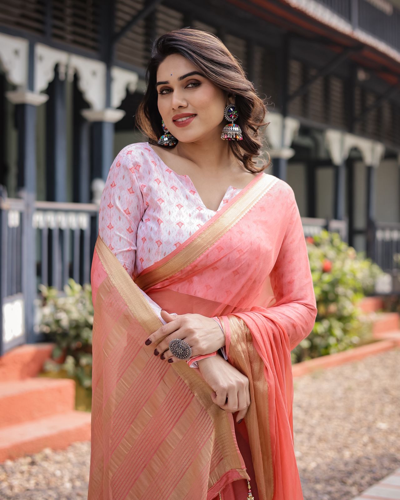 🍑 New Arrival – Peach Pink Chiffon Saree 🍑 ✨ Elegant Look | Light & Breezy |