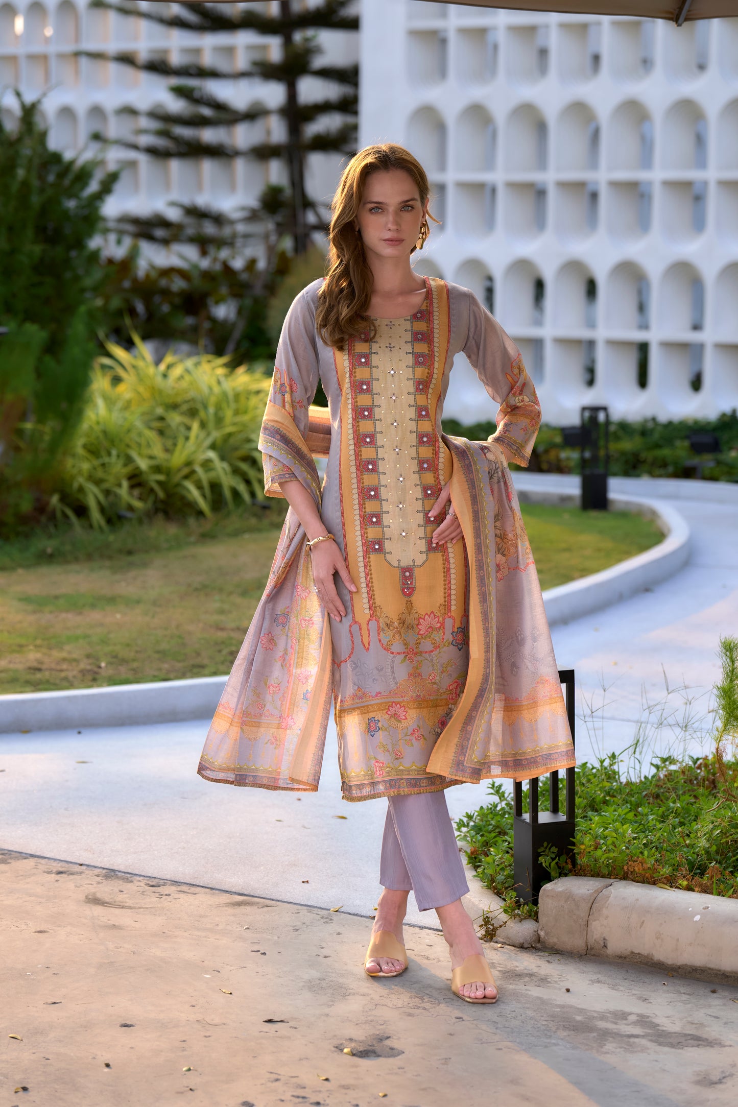 Westside Vark A-Line Kurta, Ethnic Pants, and Dupatta Set