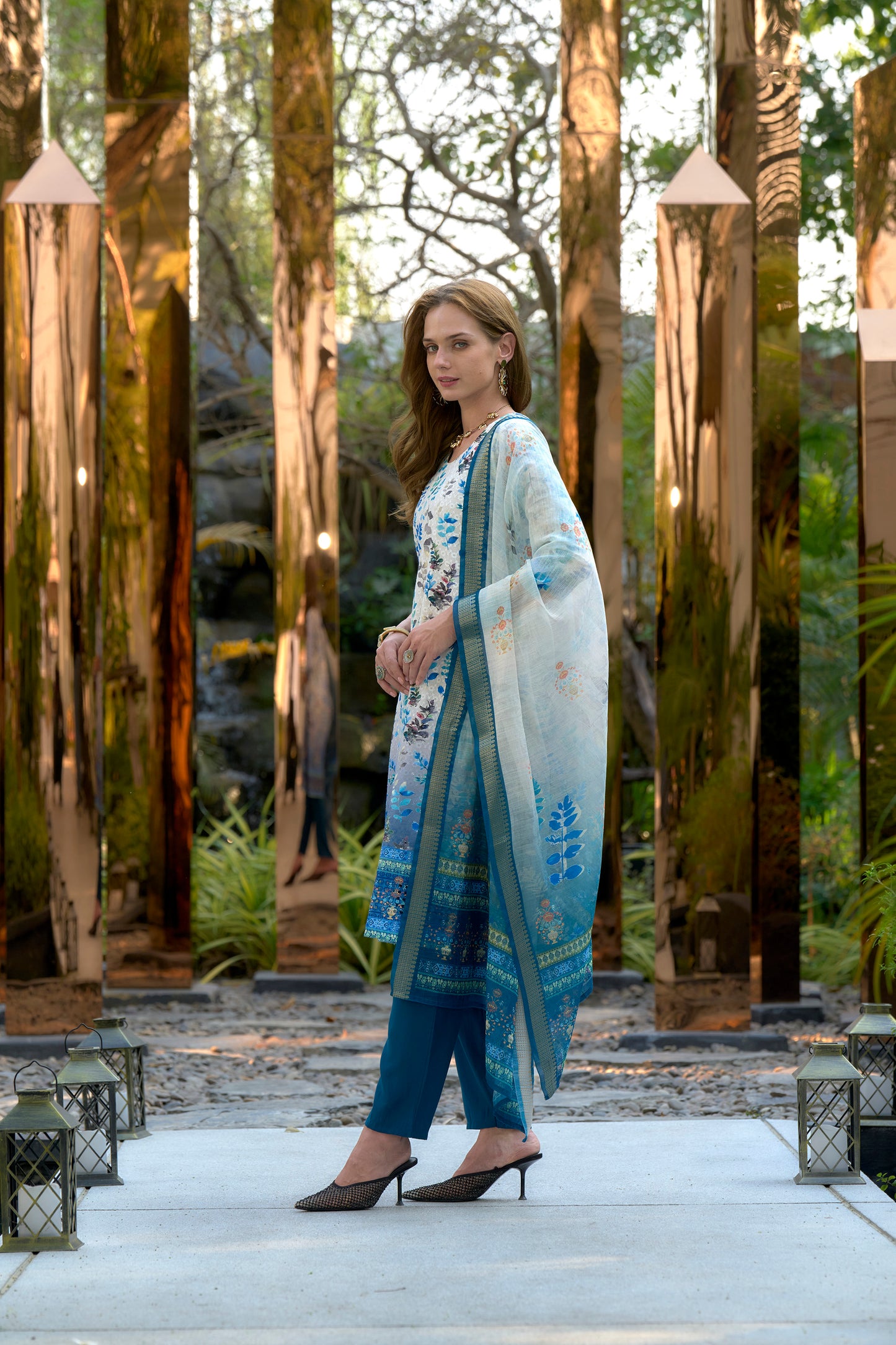 White Printed Cotton Kurta Set