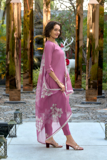 Mauve Solid Kurta Set