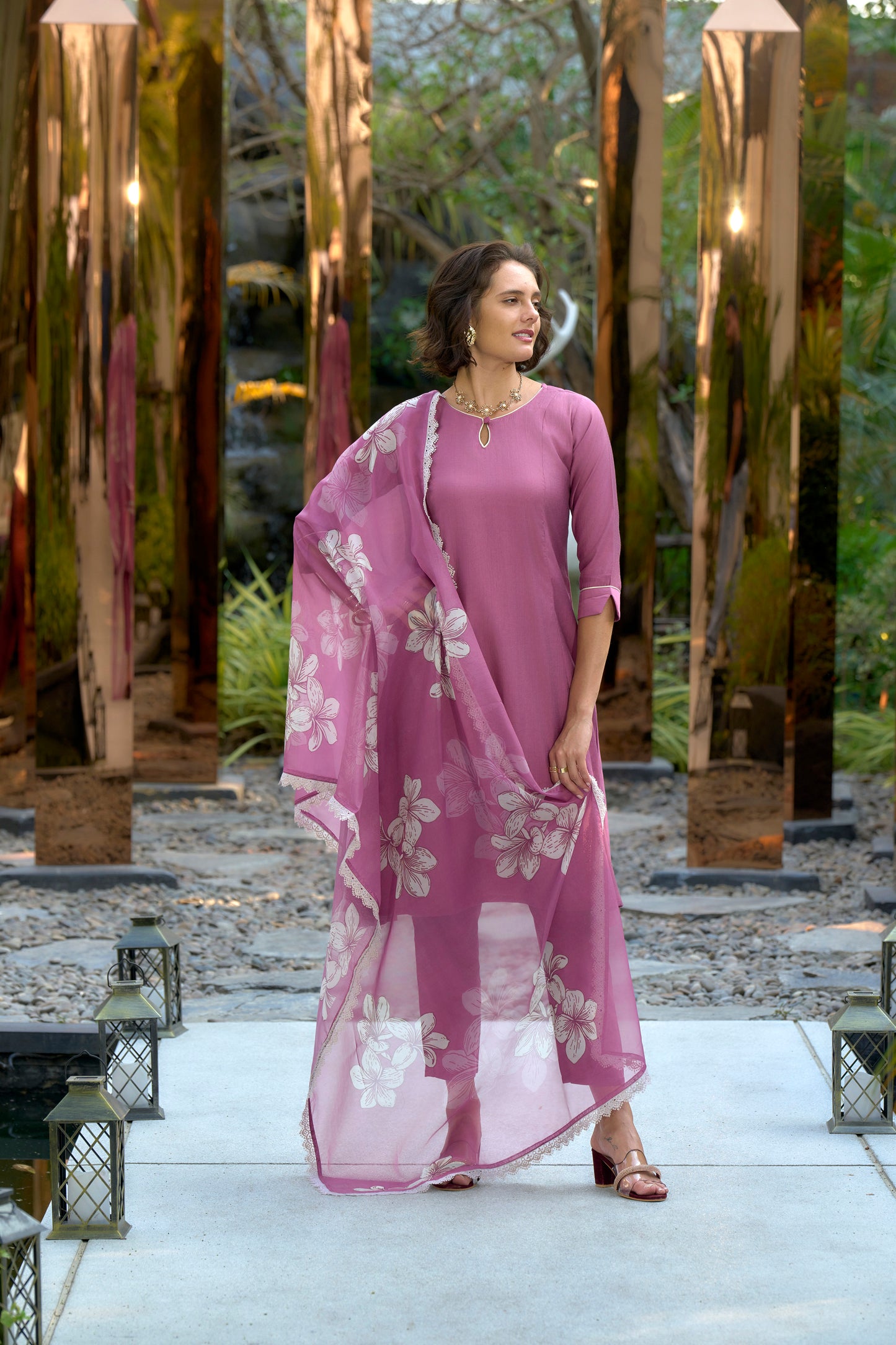 Mauve Solid Kurta Set