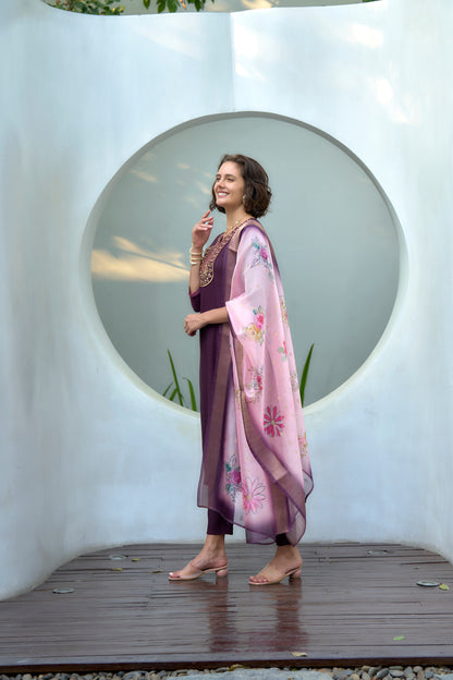 Plum Embroidered Kurta Set