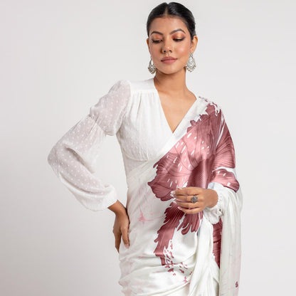 Pure Elegance in White & Green – Modern Floral Saree Look