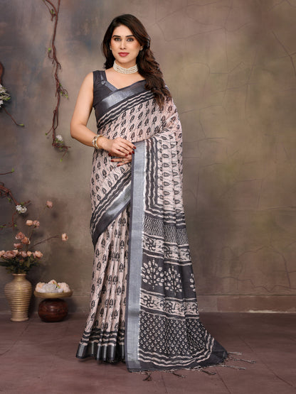 Pure Tredy New Collection of cotton linen Saree with Blouse