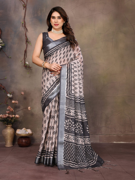 Pure Tredy New Collection of cotton linen Saree with Blouse
