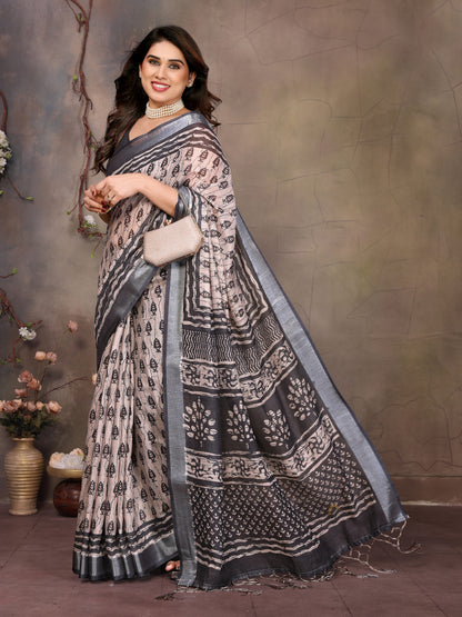 Pure Tredy New Collection of cotton linen Saree with Blouse