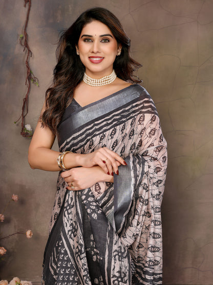 Pure Tredy New Collection of cotton linen Saree with Blouse