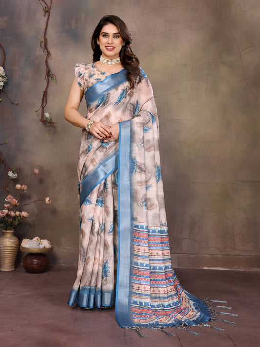 Floral Indigo Linen cotton saree