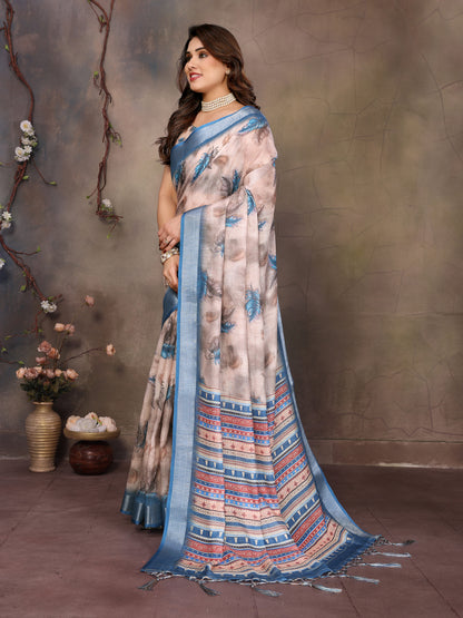 Floral Indigo Linen cotton saree