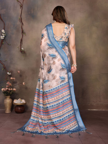 Floral Indigo Linen cotton saree