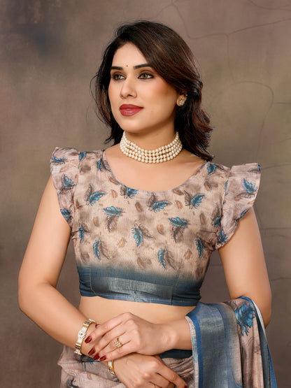 Floral Indigo Linen cotton saree