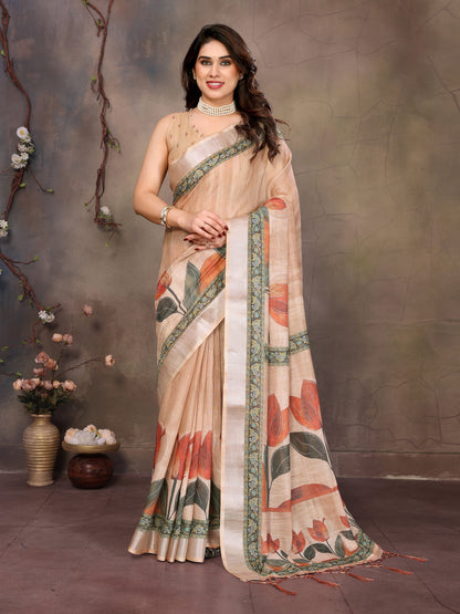Light Beige Printed Saree