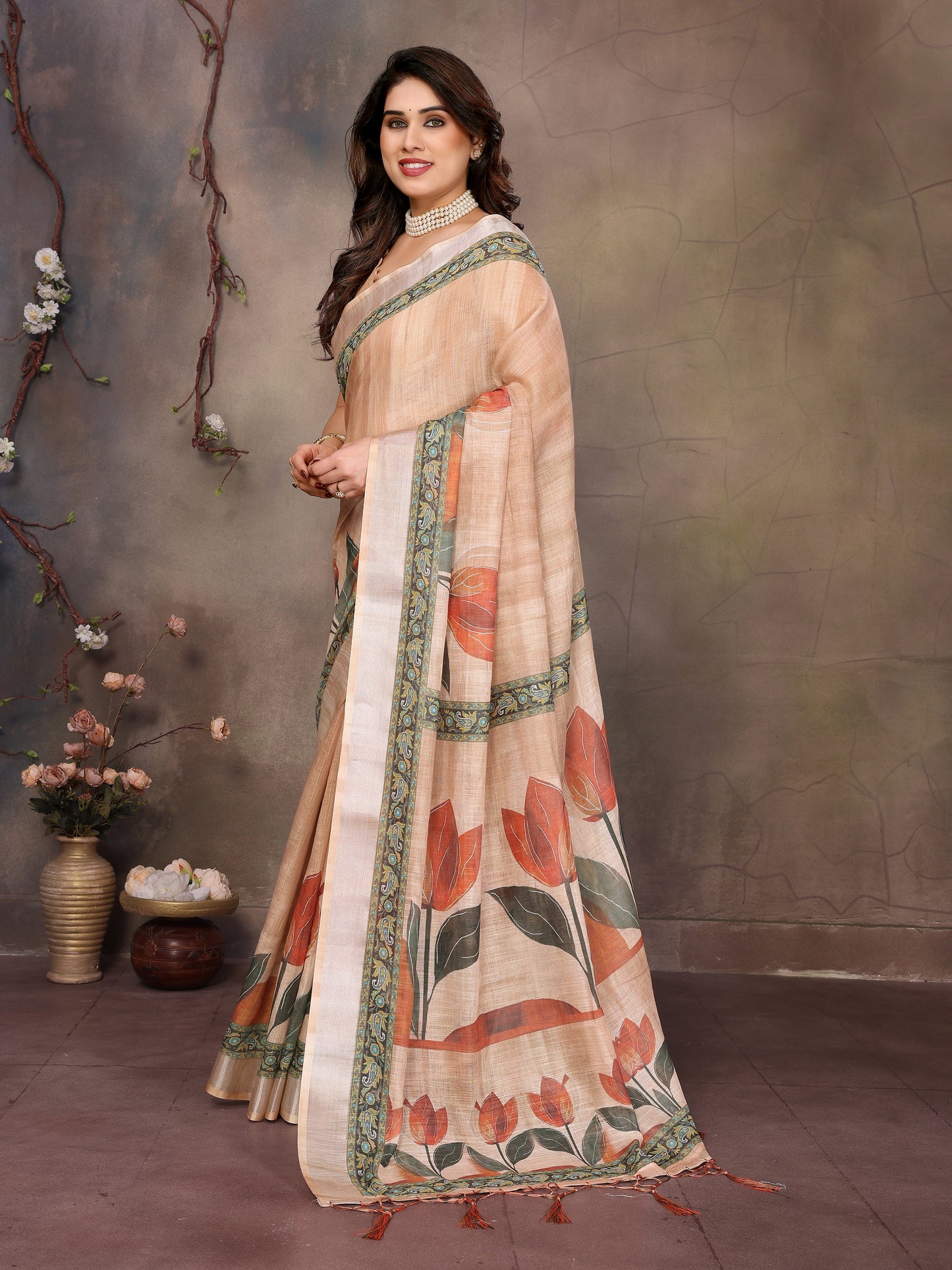 Light Beige Printed Saree