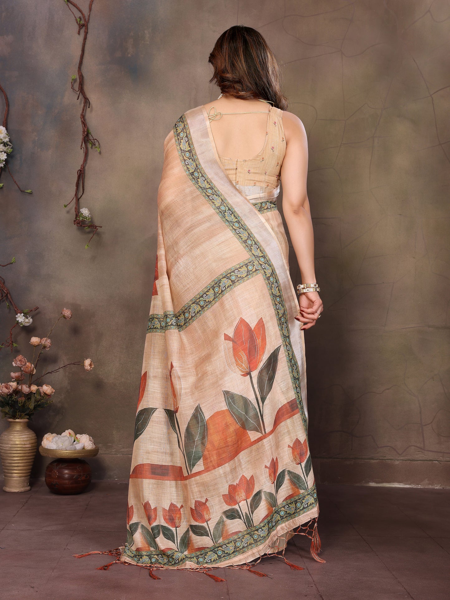 Light Beige Printed Saree