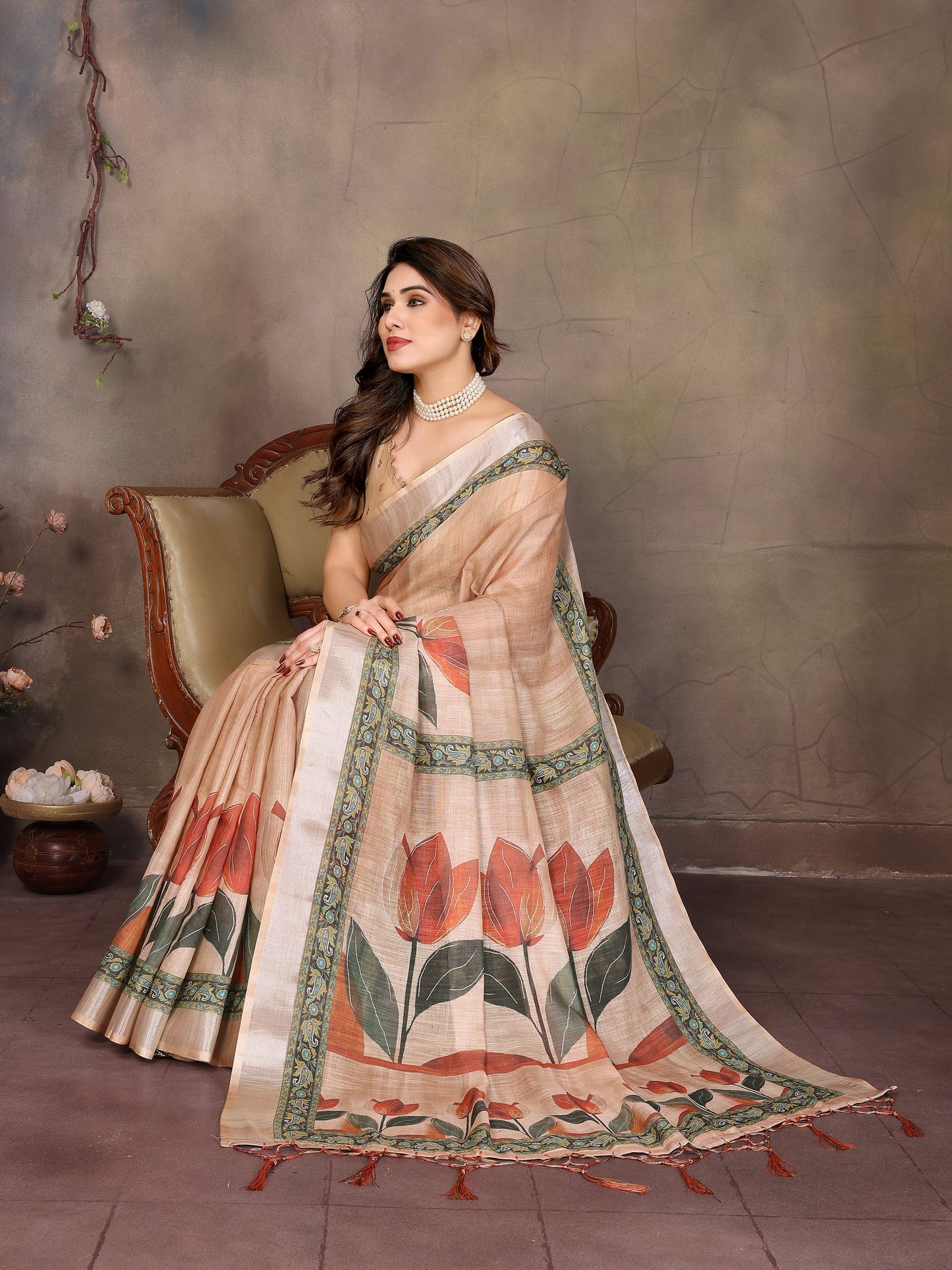 Light Beige Printed Saree