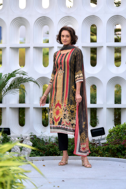 Pure Cotton Pleated A-Line Kurta with Trousers and Dupatta