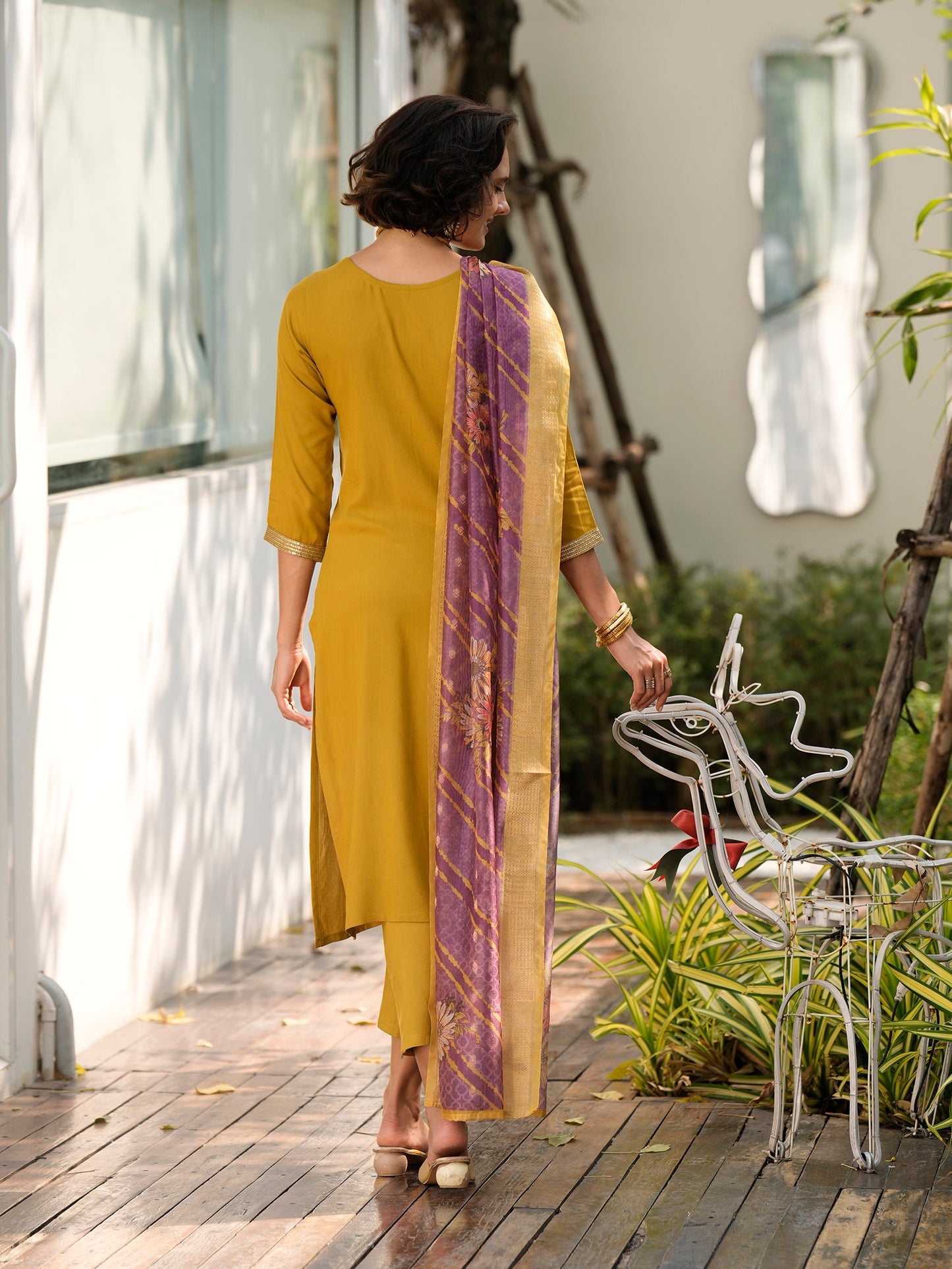 Yellow Mustard Embroidered Kurta Set