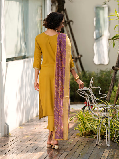 Yellow Mustard Embroidered Kurta Set