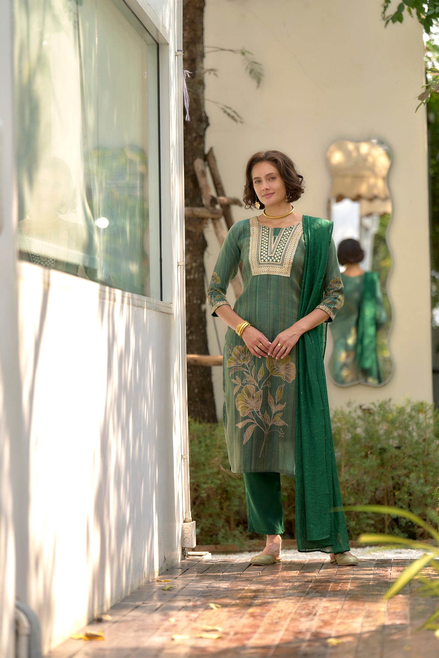 Emerald Bloom Embroidered Kurta Set
