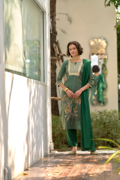 Emerald Bloom Embroidered Kurta Set