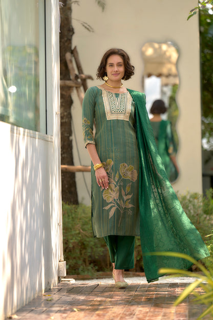 Emerald Bloom Embroidered Kurta Set