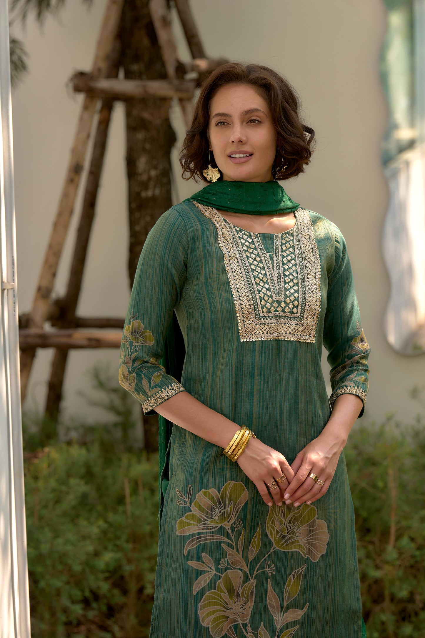 Emerald Bloom Embroidered Kurta Set