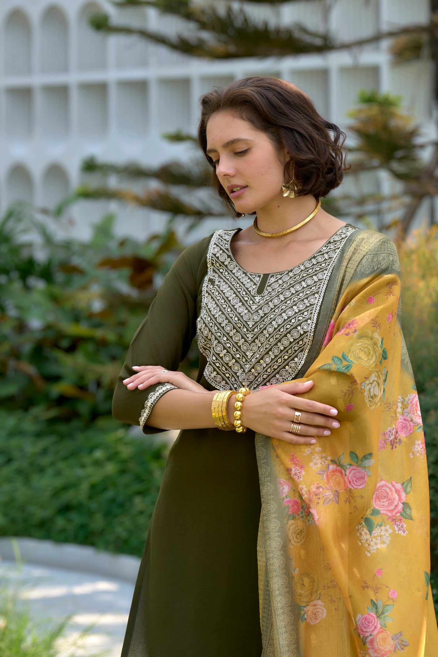 Mehndi Green Embroidered Kurta Set