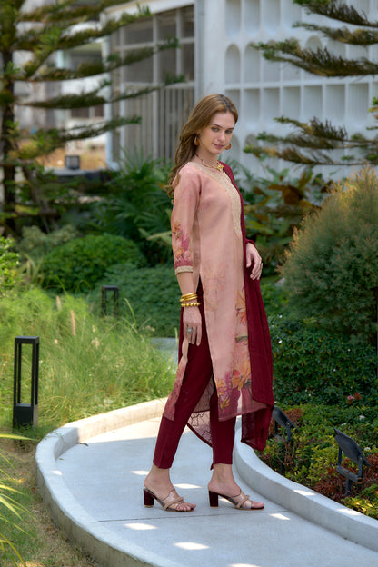 Peach Blossom Embroidered Kurta Set