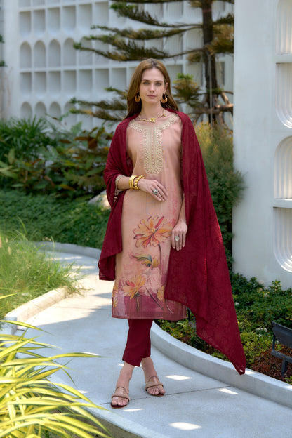 Peach Blossom Embroidered Kurta Set