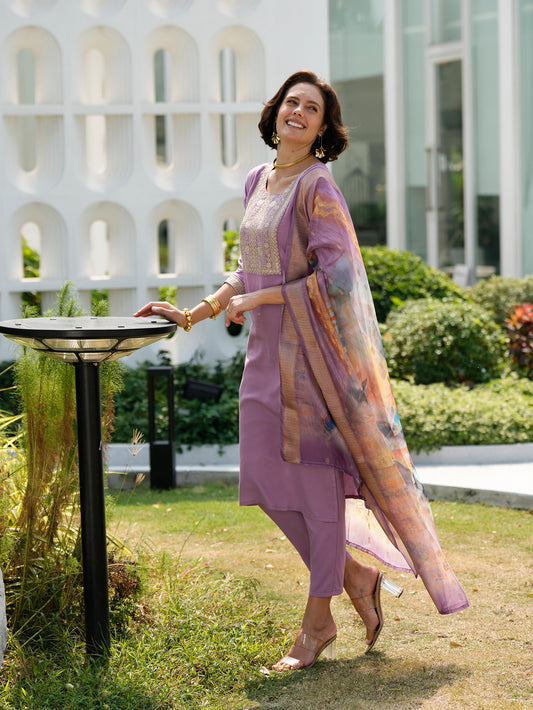 Lavender Luxe Embroidered Kurta Set