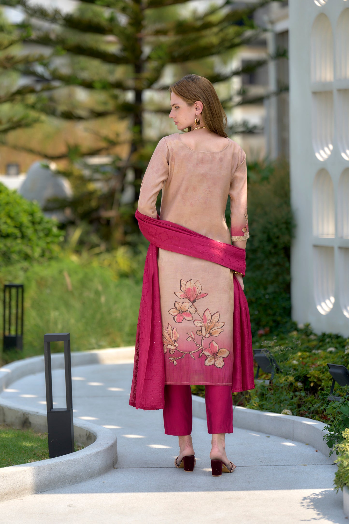 Cream Petal Grace Tissue Kurta Set