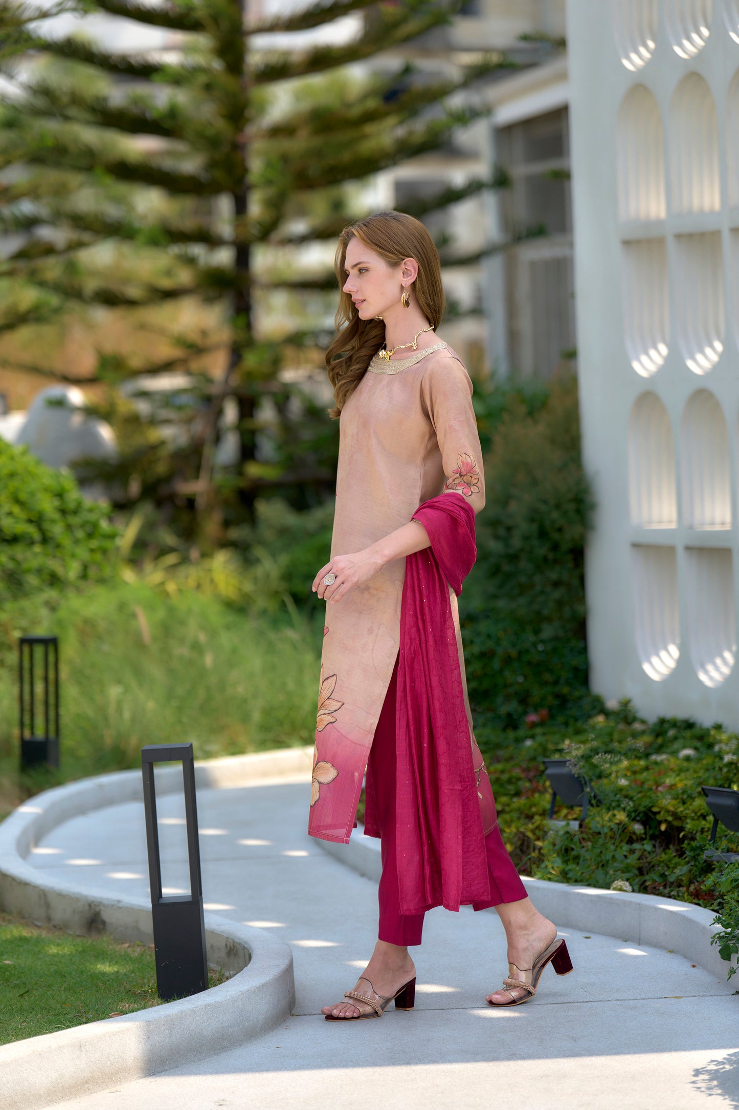 Cream Petal Grace Tissue Kurta Set