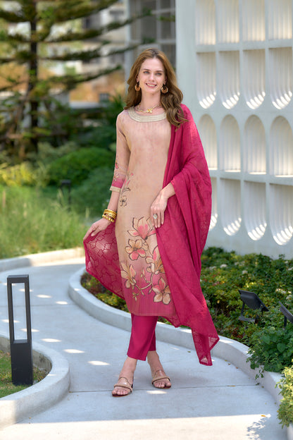 Cream Petal Grace Tissue Kurta Set