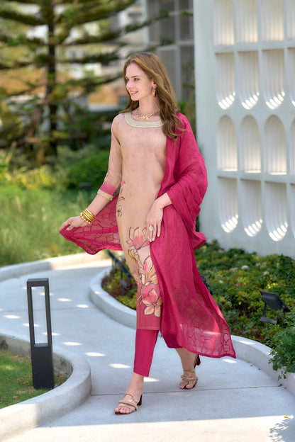 Cream Petal Grace Tissue Kurta Set