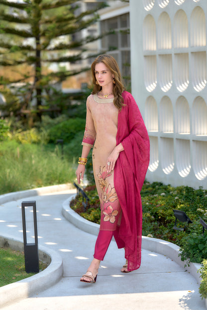 Cream Petal Grace Tissue Kurta Set