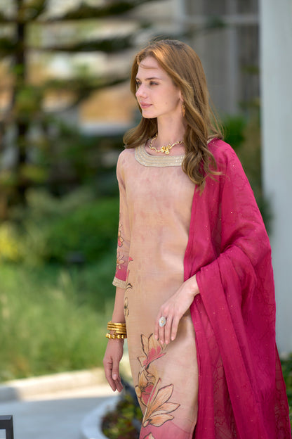 Cream Petal Grace Tissue Kurta Set